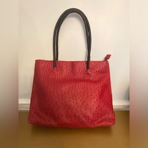Ostrich-embossed tote bag.
